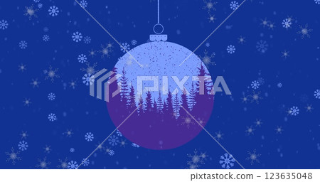 Image of snow falling over christmas decoration 123635048