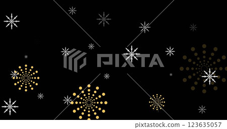 Image of snowflakes and fireworks on black background at christmas 123635057