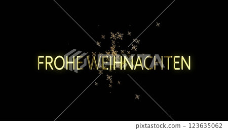 Image of frohe weihnachten text over snowflakes on black background at christmas 123635062