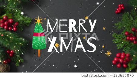 Image of merry xmas text over snow on grey background Image of merry xmas text over snow on grey background 123635070