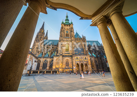 Prague Castle with Prague city skyline, cityscape ofCapital of Czech Republic 123635239