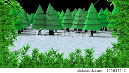 Image of fir tree wreath at christmas over fir trees 123635242