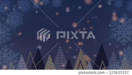 A digital image of snowflakes falling over christmas trees A digital image of snowflakes falling over christmas trees 123635337