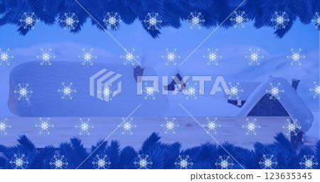 Image of snow falling over christmas winter scenery 123635345