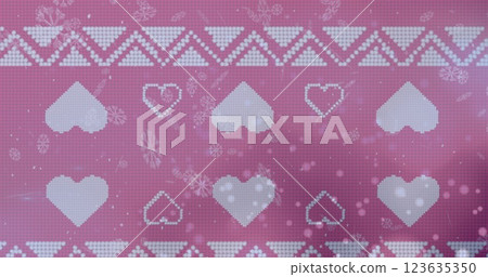 Image of christmas pattern and snow falling Image of christmas pattern and snow falling 123635350