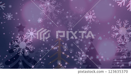 An image of snowflakes falling over christmas trees on a grey background 123635370