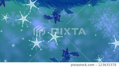 Image of snow falling over christmas tree branches Image of snow falling over christmas tree branches 123635378