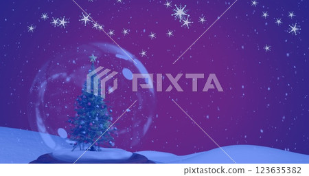 Image of snow falling over christmas tree in snow globe decoration and winter scenery Image of snow falling over christmas tree in snow globe decoration and winter scenery 123635382