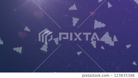 Image of snow falling over christmas trees 123635386