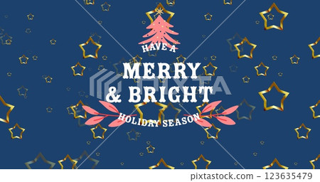 Image of have a merry and bright holiday season text with stars over blue background 123635479