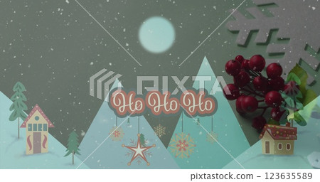 Image of christmas greetings text over christmas decorations 123635589