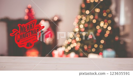 Image of merry christmas text over christmas tree 123635591