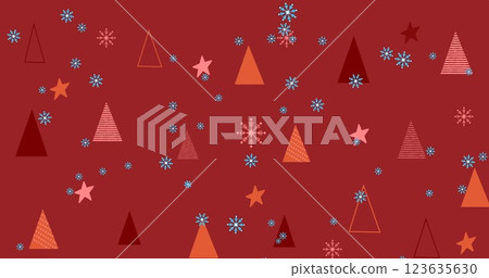 Image of snow falling over christmas decoration and pattern 123635630