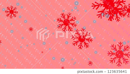 Image of snow falling over christmas decoration and pattern 123635641