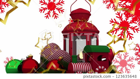 Image of falling red snowflakes and christmas lantern over white background Image of falling red snowflakes and christmas lantern over white background 123635648