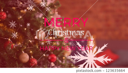 A digital image of christmas snowflakes falling over a christmas tree 123635664