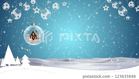 Snow falling gently over serene winter landscape Snow falling gently over serene winter landscape 123635698