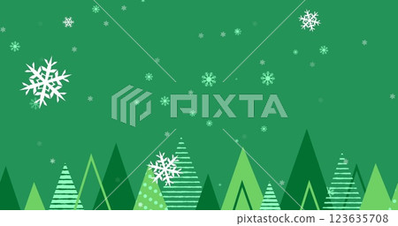 Image of snowflakes falling over christmas tree icons against green background Image of snowflakes falling over christmas tree icons against green background 123635708