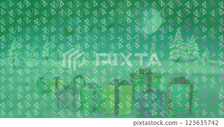 Image of abstract pattern design over christmas gifts on winter landscape against night sky 123635742
