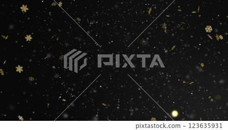 Image of golden christmas snowflakes falling in a night sky Image of golden christmas snowflakes falling in a night sky 123635931