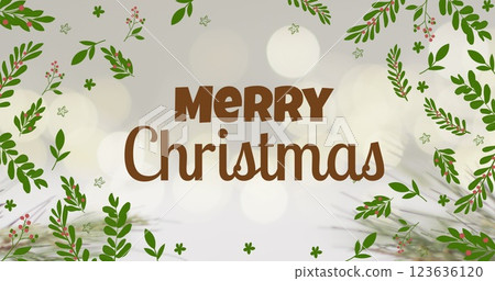 Image of christmas greetings text over christmas decoration 123636120