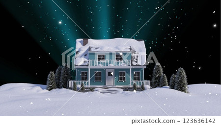 Image of christmas snow falling in winter scenery 123636142