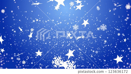 Image of snowflakes and stars on blue background 123636172