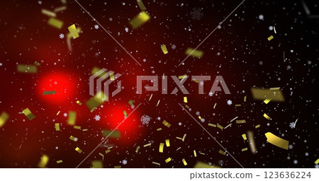 Image of confetti and snow falling over red background Image of confetti and snow falling over red background 123636224