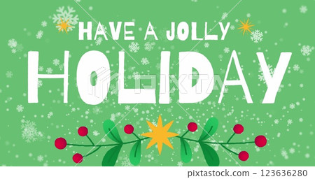 Festive holiday greeting displayed on a green background, with copy space Festive holiday greeting displayed on a green background, with copy space 123636280