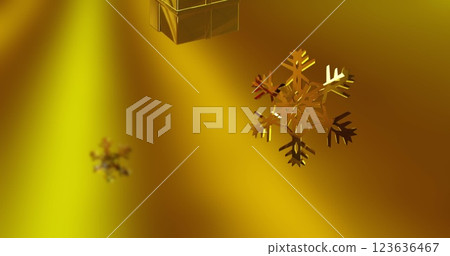 Image of christmas gold snowflakes over gold background 123636467