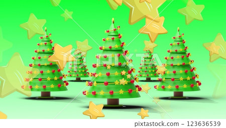 Image of stars over christmas tree on green background 123636539