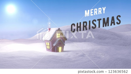 Image of merry christmas text over winter landscape Image of merry christmas text over winter landscape 123636562