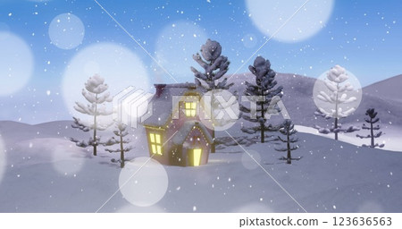 Image of light spots over house and winter landscape 123636563