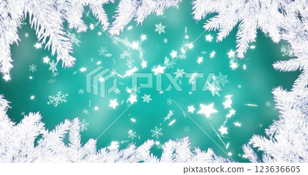 Image of white fir tree branches on blue background 123636605
