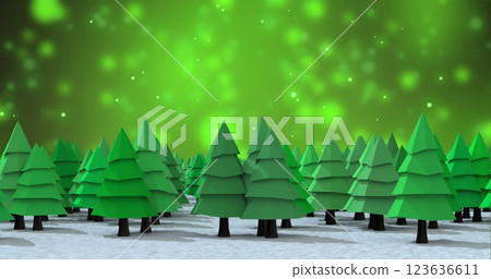 Image of christmas tree and spots of light on green background 123636611