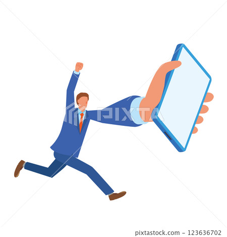 一名男子高興地展示他的智慧型手機 123636702