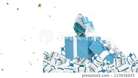 Image of gold confetti over blue background Image of gold confetti over blue background 123636835