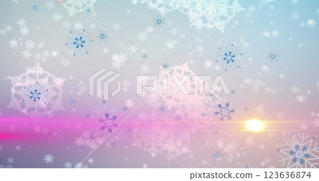 Image of glowing light over christmas snowflakes falling Image of glowing light over christmas snowflakes falling 123636874