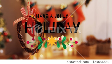 Image of christmas greetings text over decorations 123636880