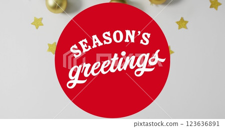 Image of christmas greetings text over stars on white background 123636891