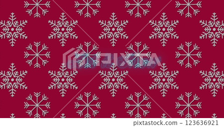 Image of let it snow text over christmas snowflake pattern on red background 123636921