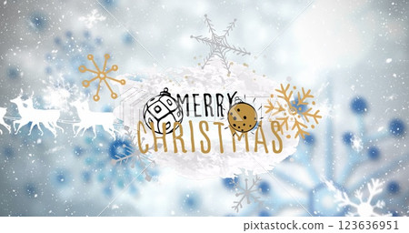 Image of christmas greetings text over christmas decorations Image of christmas greetings text over christmas decorations 123636951