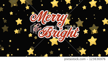 Image of merry and bright text banner against star icons in seamless pattern on black background Image of merry and bright text banner against star icons in seamless pattern on black background 123636976