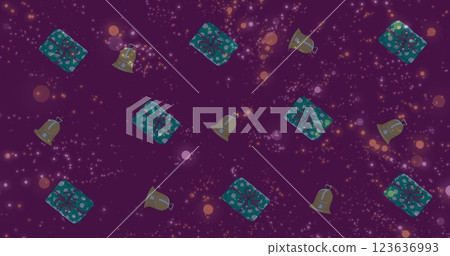 Image of spots over christmas presents and decorations 123636993