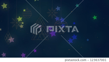 Image of stars over christmas decorations Image of stars over christmas decorations 123637001