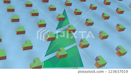 Image of shapes over christmas tree on blue background 123637019