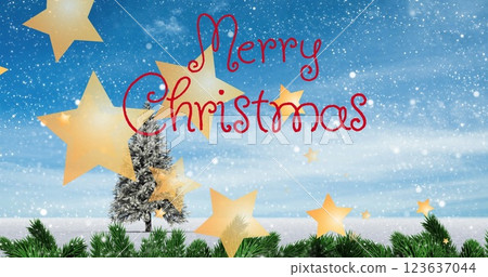 Image of happy new year text over winter scenery 123637044