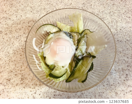 Salad with soft-boiled egg Salad with soft-boiled egg 123637685