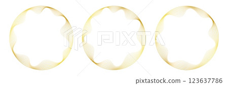 Abstract frame with wavy inner corners. Round border made with thin golden lines 123637786