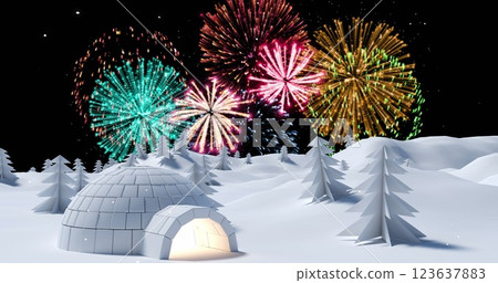 Image of fireworks exploding over winter scenery Image of fireworks exploding over winter scenery 123637883